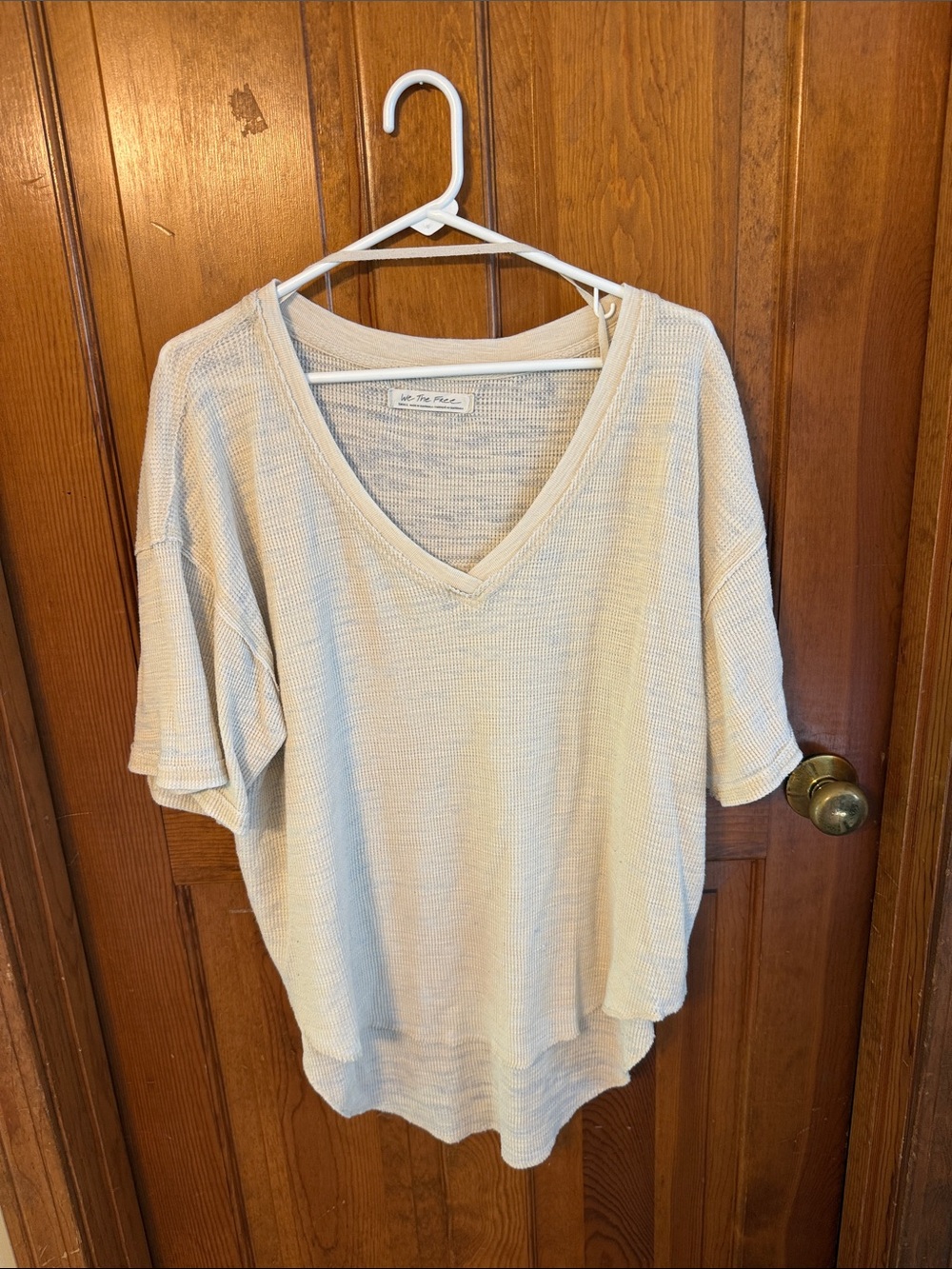 We The Free Cream V-Neck Short Sleeve Knit Top